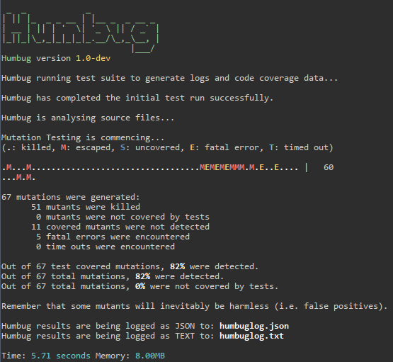 Screenshot of Humbug output